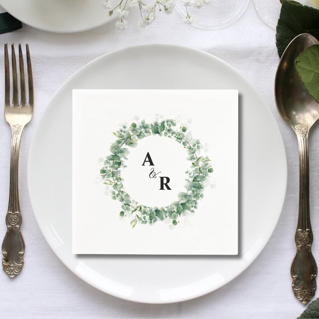 Minimalistisch Greenery Monogram Wedding Paper Serviette (Von Creator hochgeladen)