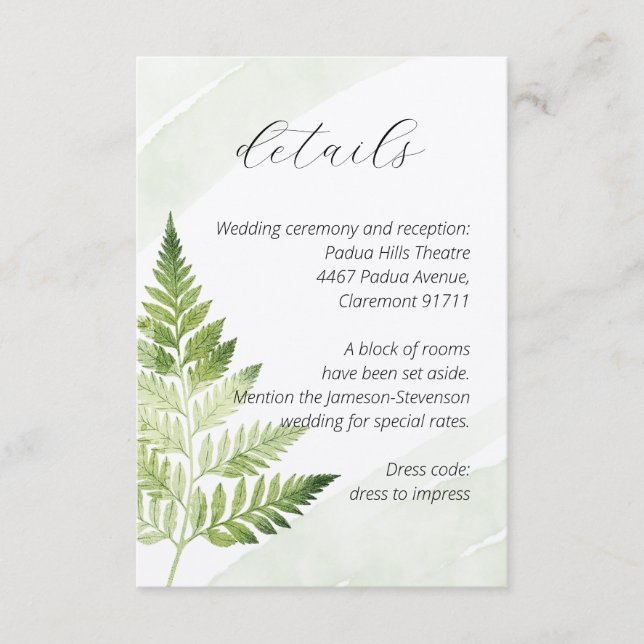 Minimalistisch grüne Fern Begleitkarte (Vorderseite)