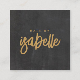 Minimalistisch Hair Stylist Gold Script Black Quadratische Visitenkarte