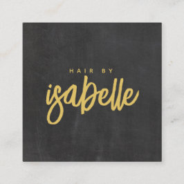 Minimalistisch Hair Stylist Mustard Script Black Quadratische Visitenkarte