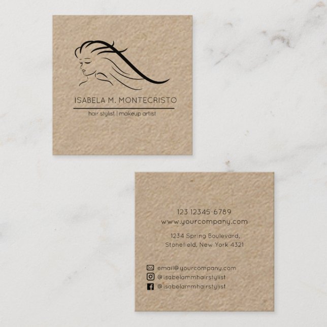 Minimalistisch-Hair-Stylist Quadratische Visitenkarte (Vorne/Hinten)