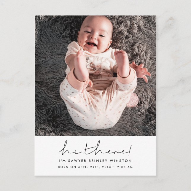 Minimalistisch handgeschriebene Hi There new baby  Postkarte (Vorderseite)