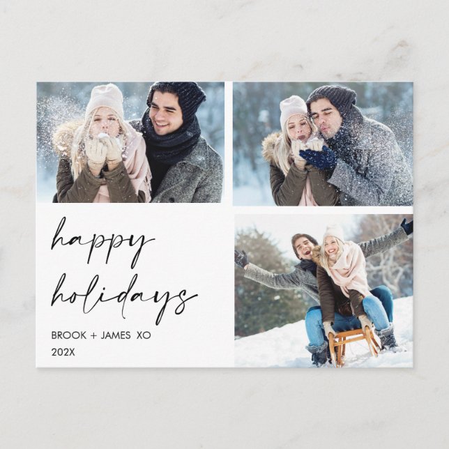 Minimalistisch Happy Holidays Kalligraphie Weihnac Postkarte (Vorderseite)
