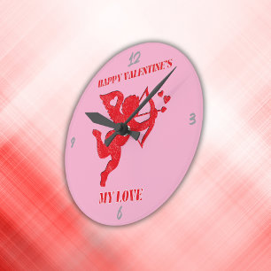 Minimalistisch Happy Valentine's My Liebe auf rosa Runde Wanduhr