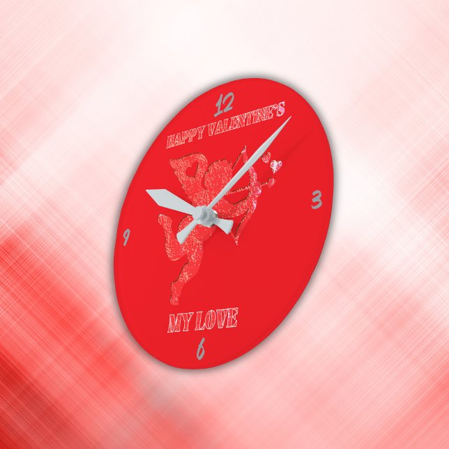 Minimalistisch Happy Valentine's My Liebe auf rot  Runde Wanduhr (Von Creator hochgeladen)