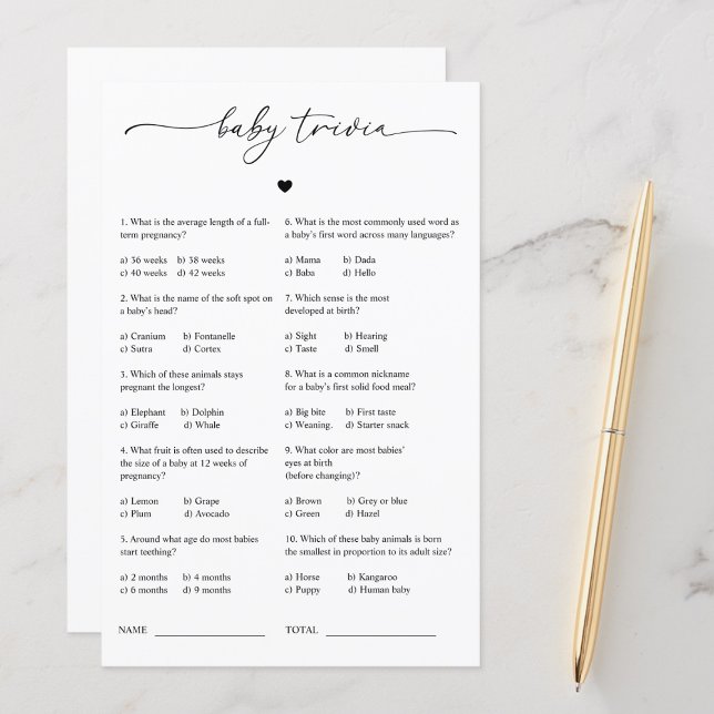 Minimalistisch Heart Baby Trivia Baby Showspiel (Von Creator hochgeladen)