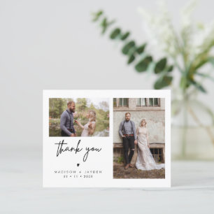 Minimalistisch Heart Foto Wedding Danke Postcard Postkarte