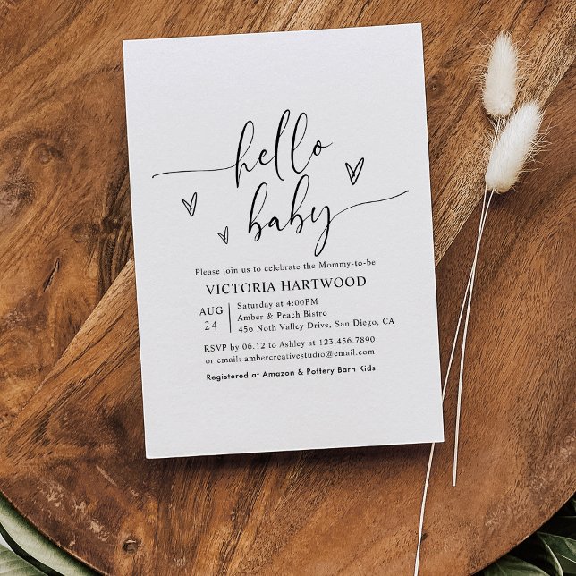 Minimalistisch Heart Script Hello Baby Dusche Einladung (Von Creator hochgeladen)
