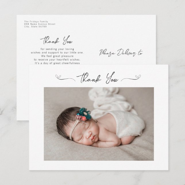 Minimalistisch Hearts Baby Dusche Vielen Dank Baby Postkarte (Vorne/Hinten)