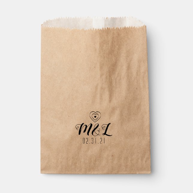 Minimalistisch Hearts-Black-Wedding-Logo Geschenktütchen (Vorderseite)