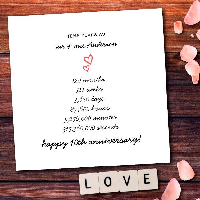 Minimalistisch Hearts Happy 10. Wedding Jubiläum Karte (Von Creator hochgeladen)