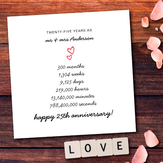 Minimalistisch Hearts Happy 25. Hochzeitstag Karte (Von Creator hochgeladen)