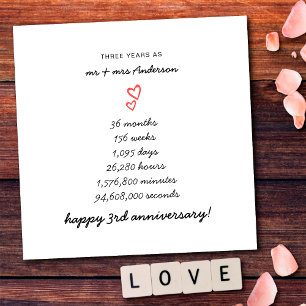 Minimalistisch Hearts Happy 3rd Wedding Anniversar Karte