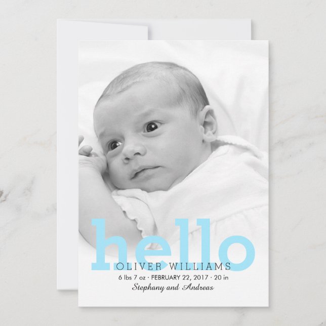 Minimalistisch Hello Baby Birth Foto Ankündigung (Vorderseite)