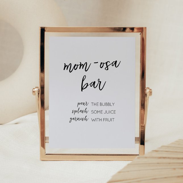 Minimalistisch Hello Baby Moderne Mama Osa Bar Poster (Boho White Minimalist Baby Shower Mom Osa Bar Sign)