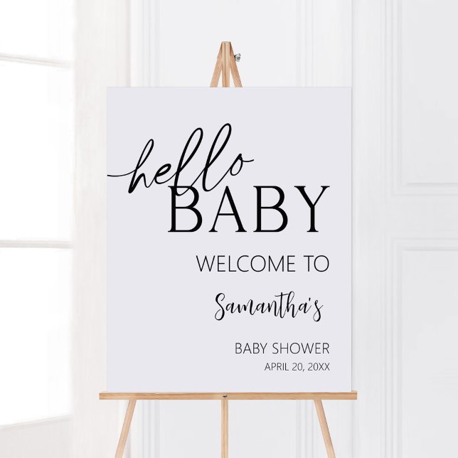 Minimalistisch Hello Baby Modernes Willkommen Poster (Boho White Minimalist Baby Shower Welcome Sign)