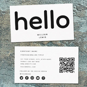 Minimalistisch Hello QR Code Social Media Icons Visitenkarte