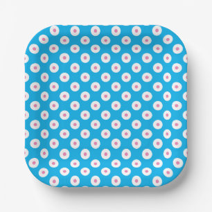 Minimalistisch hellrosa und weiße Punkte auf blau Pappteller