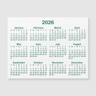 Minimalistisch Hunter Green 2026 Magnetkalender Magnetkarte