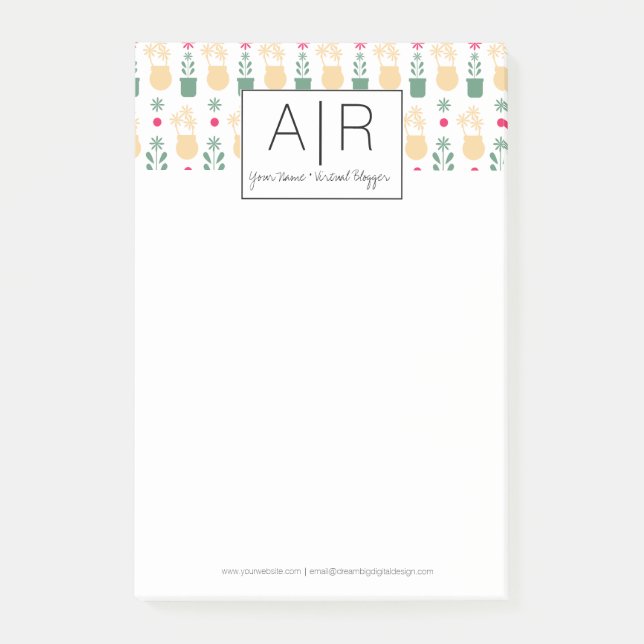 Minimalistisch Iconic Floral Initial Post-it Klebezettel (Vorderseite)