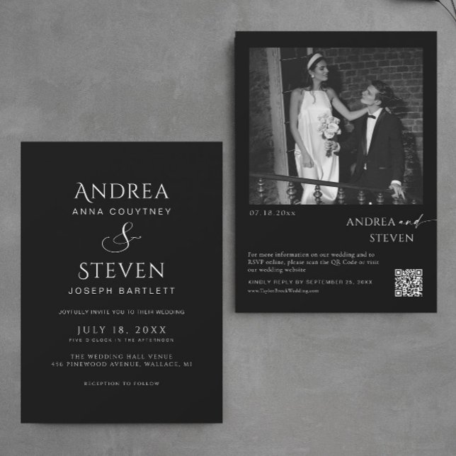 Minimalistisch in einer Schwarzen Hochzeit Einladung (Von Creator hochgeladen)