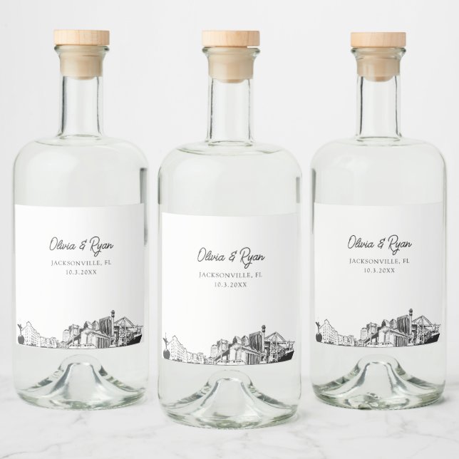 Minimalistisch Jacksonville Wedding Custom Alkoholflaschenetikett (Flaschen)