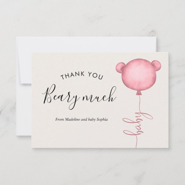 Minimalistisch Jemand Beary Pink Ballon Babydusche Dankeskarte (Vorderseite)
