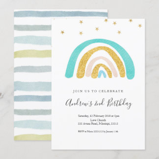 Minimalistisch Kid's Regenbogen Geburtstag für Jun Einladung