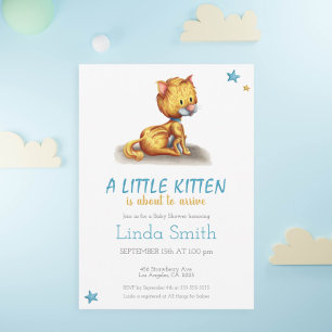 Minimalistisch Kitten Blue Boy Baby Dusche Einladung
