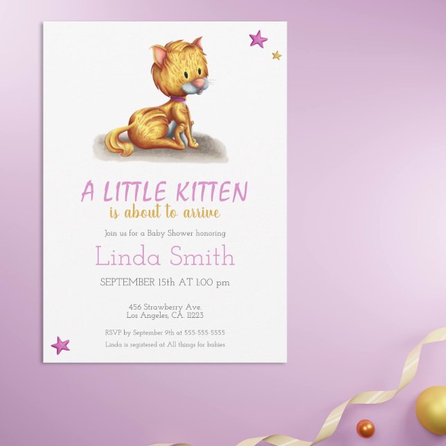 Minimalistisch Kitten Pink Girl Babydusche Einladu Einladung (Von Creator hochgeladen)