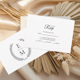 Minimalistisch Laurel Monogram Wedding RSVP Cards Karte