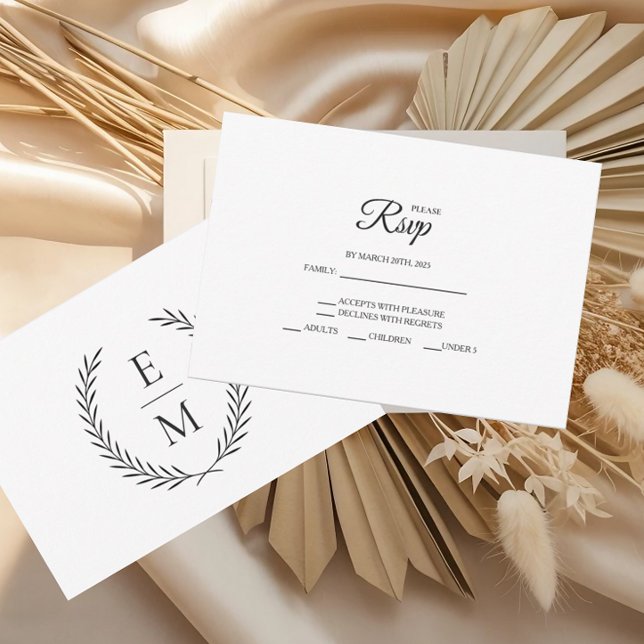 Minimalistisch Laurel Monogram Wedding RSVP Cards Karte (Von Creator hochgeladen)