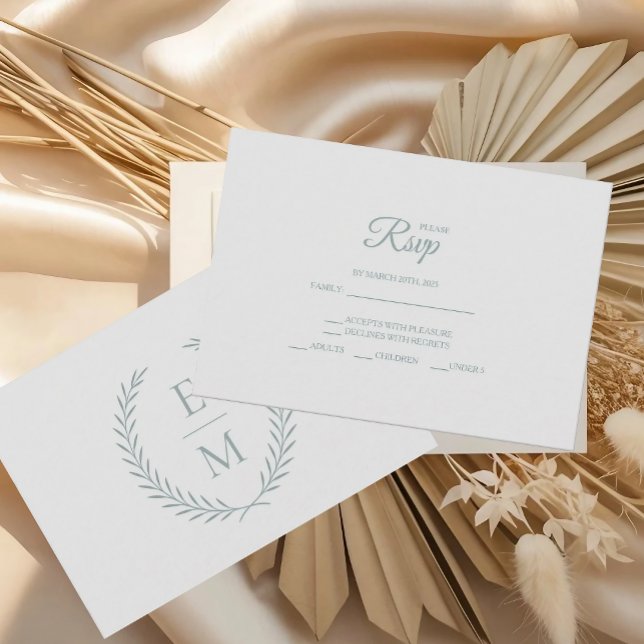 Minimalistisch Laurel Monogram Wedding RSVP Cards Karte (Von Creator hochgeladen)