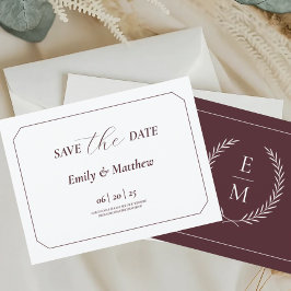 Minimalistisch Laurel Monogram Wedding Save the Da Ankündigungspostkarte