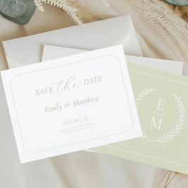Minimalistisch Laurel Monogram Wedding Save the Da Ankündigungspostkarte