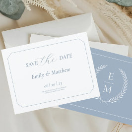 Minimalistisch Laurel Monogram Wedding Save the Da Ankündigungspostkarte