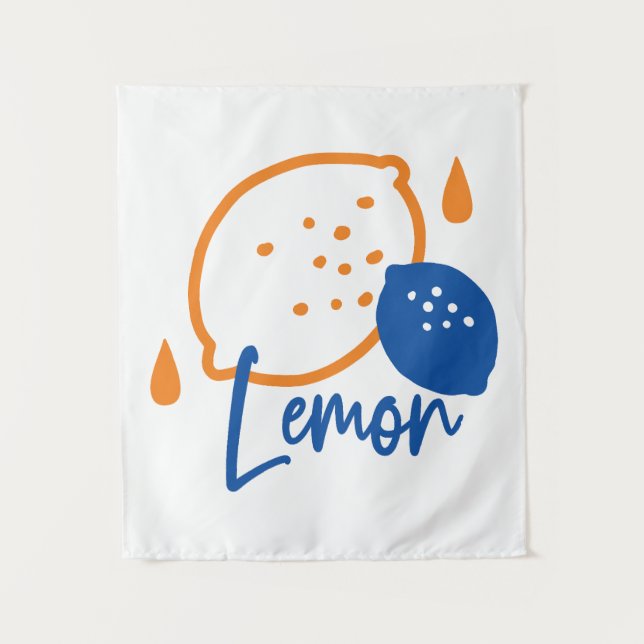 Minimalistisch Lemon Line Art - Moderne Zitrusfrüc Wandteppich (Vorderseite)