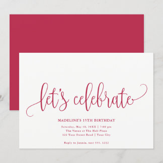 Minimalistisch "Let's Celebrate" Magenta Einladung