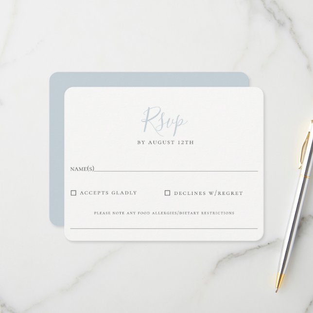 Minimalistisch Light Blue Wedding RSVP Karte (Vorderseite/Rückseite Beispiel)