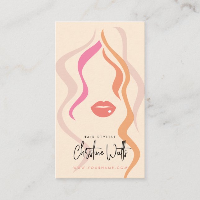 Minimalistisch Light Peach Hairstylist Wavy Hair Q Visitenkarte (Vorderseite)