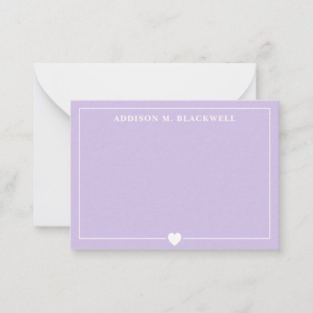 Minimalistisch Lilac Lila Heart Personalisiert Mitteilungskarte (Vorderseite)