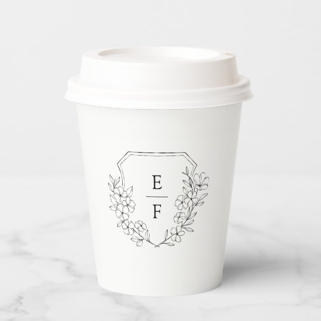 Minimalistisch Line Art Cherry Blossom Monogram Wa Pappbecher (Vorderseite)