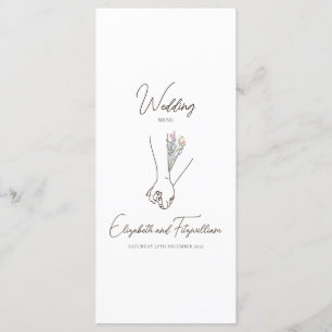 Minimalistisch Line Art Couple Holding Hand Blume Menükarte