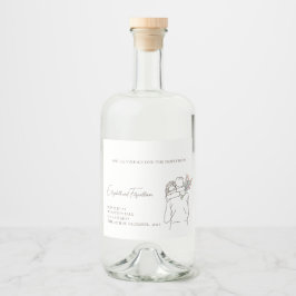 Minimalistisch Line Art Couple Hugging mit Bouquet Alkoholflaschenetikett