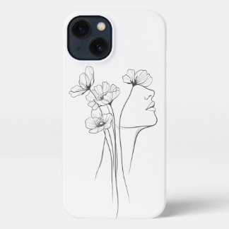 Minimalistisch Line Art Face mit Blume Telefonzell iPhone Hülle