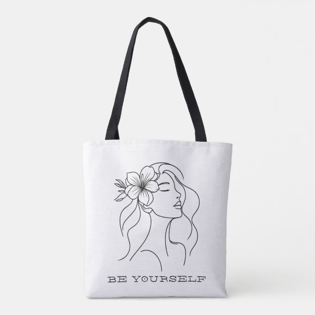 Minimalistisch Line Art Frauenangebot Tasche (Rückseite)