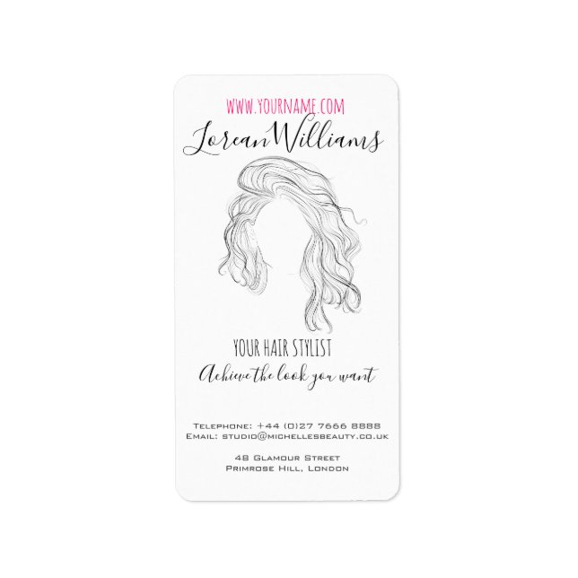 Minimalistisch Line Art Long Wavy Natural Hair Sty Adressaufkleber (Vorne)
