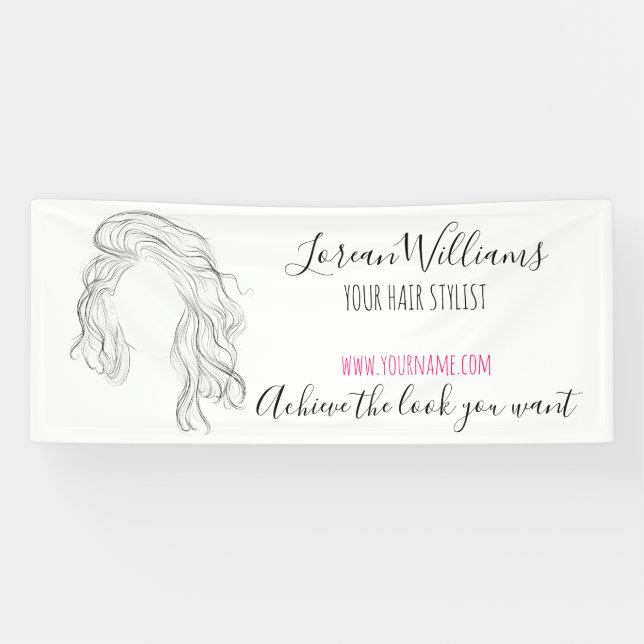 Minimalistisch Line Art Long Wavy Natural Hair Sty Banner (Horizontal)