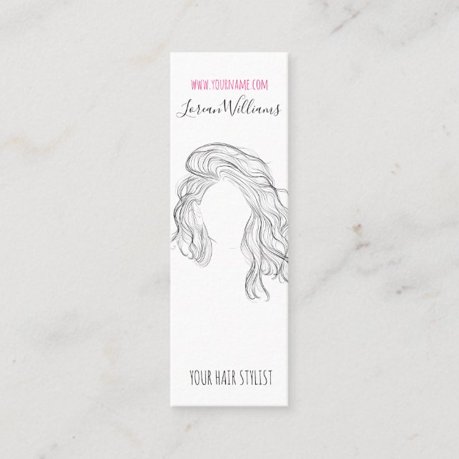 Minimalistisch Line Art Long Wavy Natural Hair Sty Mini Visitenkarte (Vorderseite)