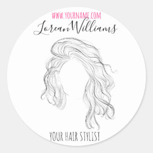 Minimalistisch Line Art Long Wavy Natural Hair Sty Runder Aufkleber